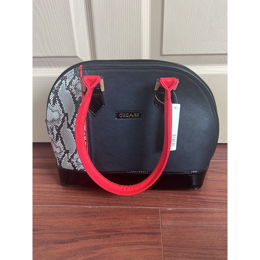 New Gicari Black Red Snakeprint Handbag